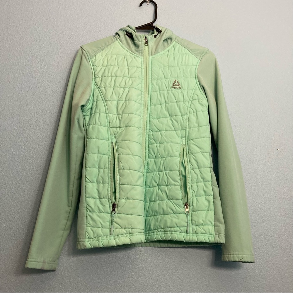 Reebok Quilted Puffer Fleece Jacket with Hood - Mint Green - Womens Small